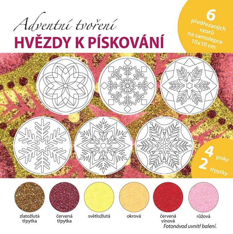 Pískování Sada vánoční hvězdy červenožluté 10x10cm (245)