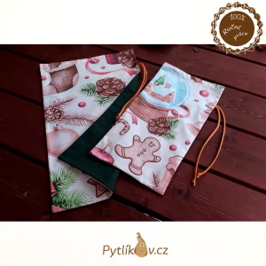 Vánoční perníčky a sněžítko plátěný pytlík 33 x 48 cm