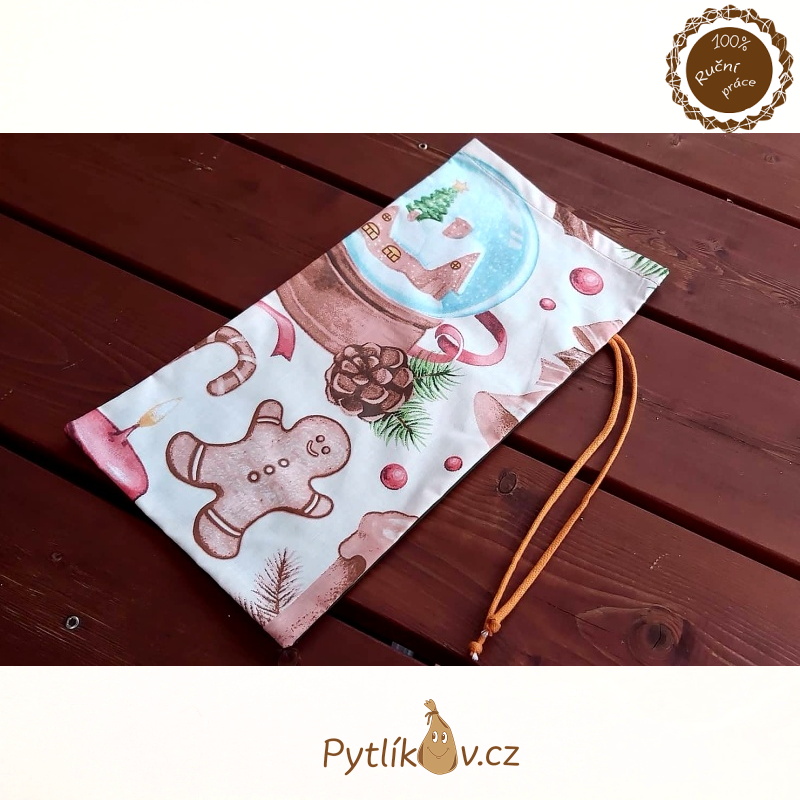 Vánoční perníčky a sněžítko plátěný pytlík 33 x 48 cm