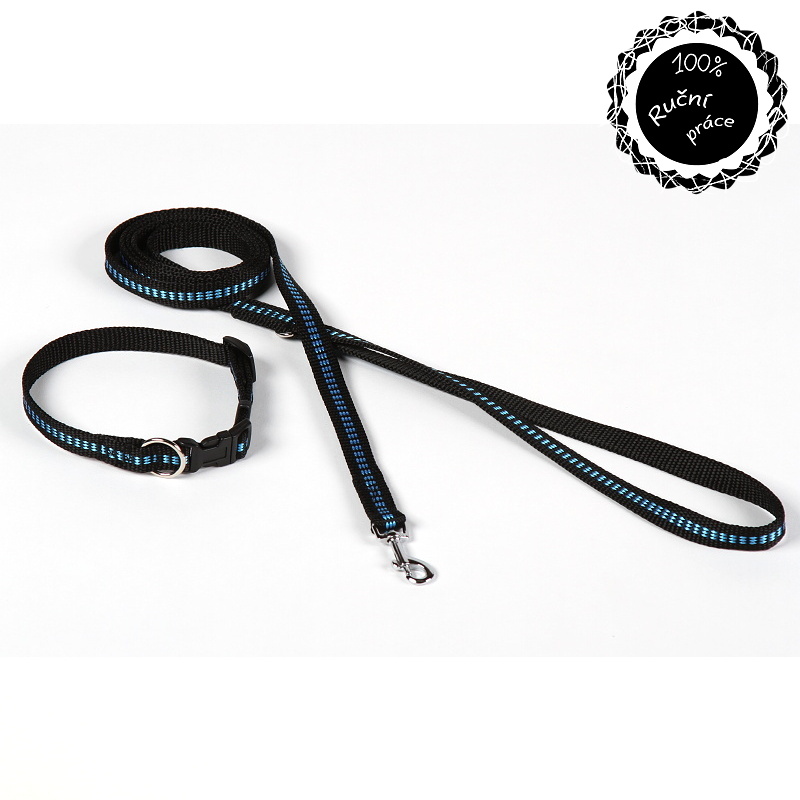 Vodítko pro psy modré proužky - 170cm/15mm nylon Smarti fashion
