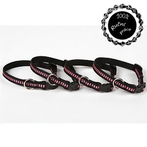 Obojek pro psy růžové proužky XS - 16cm-21cm/15mm nylon Smarti fashion