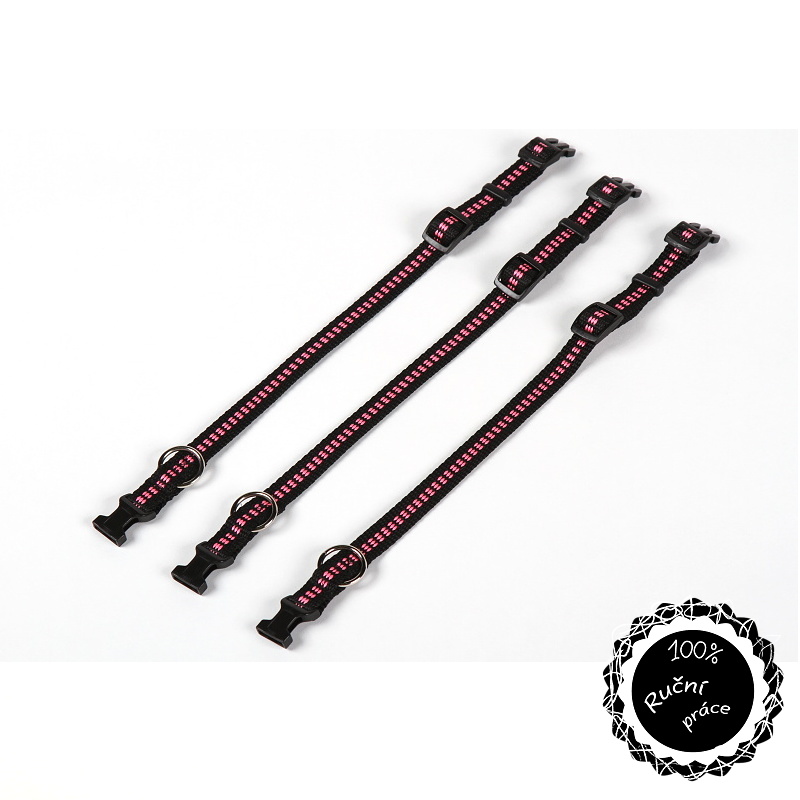Obojek pro psy růžové proužky XS - 16cm-21cm/15mm nylon Smarti fashion