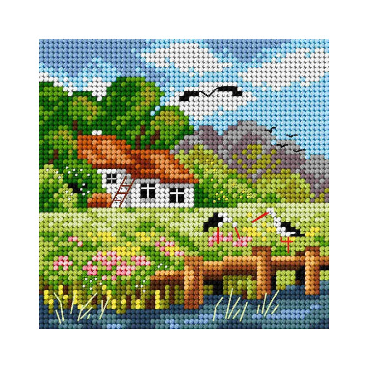 Předloha vyšívací Dům na jaře 2 15x15cm