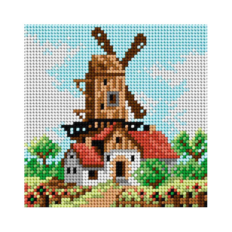 Předloha vyšívací Mlýn v létě 15x15cm