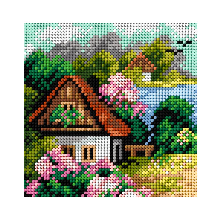 Předloha vyšívací Dům na jaře 1 15x15cm