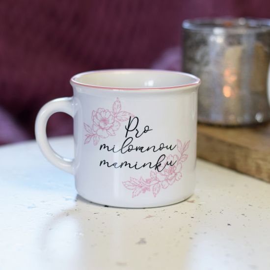 Housedecor Keramický hrnek s růžovým lemem Pro milovanou maminku