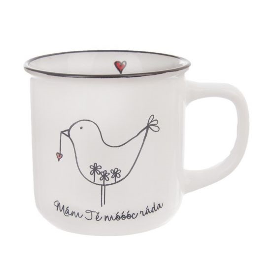 Housedecor Keramický hrnek ptáček Mám Tě móóóc ráda 370ml