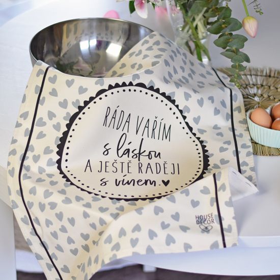 Housedecor Kuchyňská utěrka XXL - Ráda vařím s vínem...