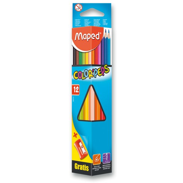 Trojhranné pastelky s ořezávátkem Color Peps 12 ks