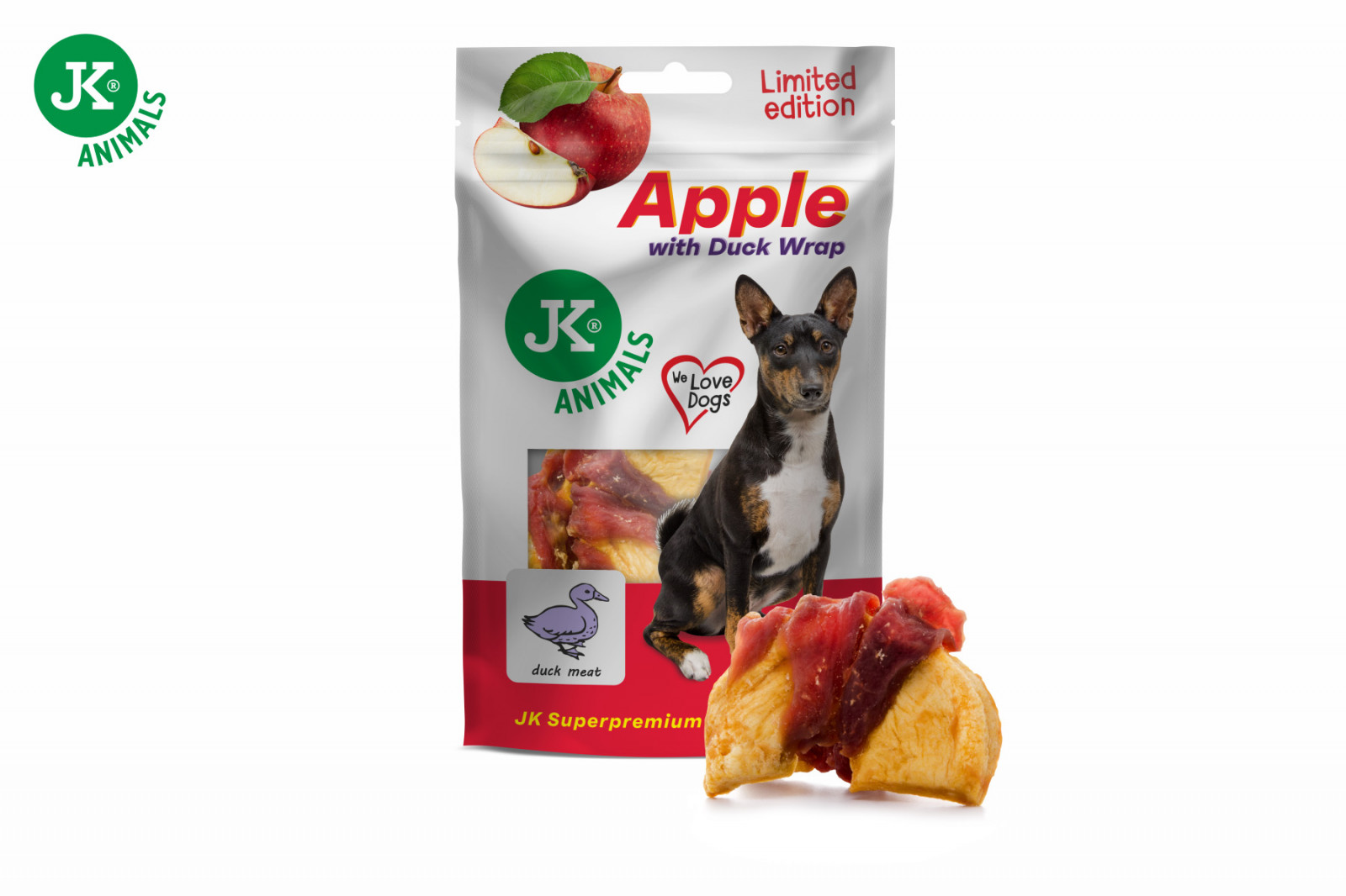 JK Animals Kachní wrap s jablkem, masový pamlsek, 80 g