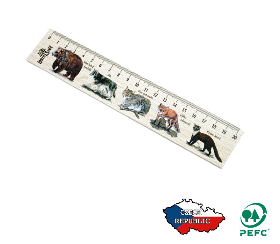 Lesní svět Dřevěné pravítko 20 cm Medvěd
