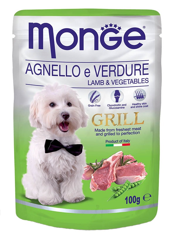 Kapsička pro psy jehněčí se zeleninou Monge Dog Grill 100 g