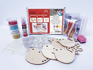 Pískování - dárková sada Ptáčci z překližky s mandalovým bříškem Červená (456)