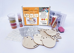 Pískování - dárková sada Ptáčci z překližky s mandalovým bříškem Oranžová (459)