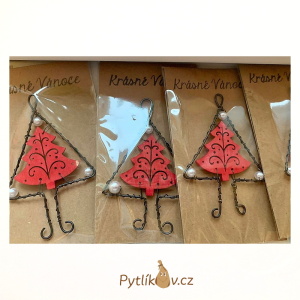 Vánoční stromeček Červený - drátovaná ozdoba výroba ČR