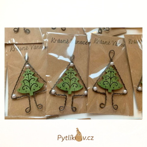 Vánoční stromeček Zelený - drátovaná ozdoba výroba ČR