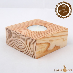 Svícen dřevěný přírodní - hladký, hranatý