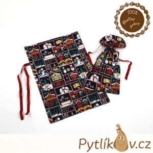 Vánoční motivy třpytivé plátěný pytlík 20 x 37 cm