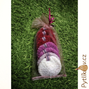 Laděnky sada mix vínová/fialová - odličovací tampony 7 ks v dárkovém pytlíčku