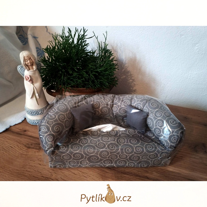 Kanape - látkový obal na hygienické kapesníčky - šedé sprirály