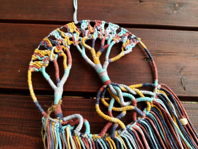 Macramé stromy zelené 3D 23 x 48 cm