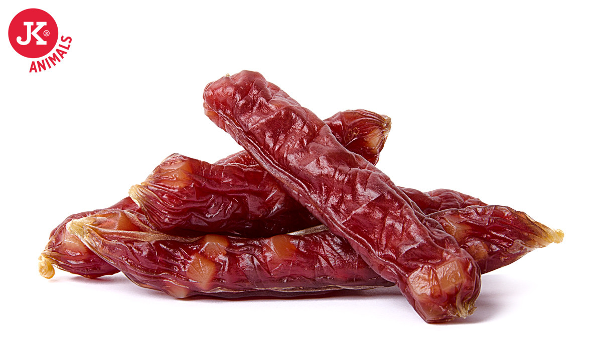 JK Animals Meat Snack Duck Meat Sausages With Cheese, kachní klobásky se sýrem, masový pamlsek 80 g
