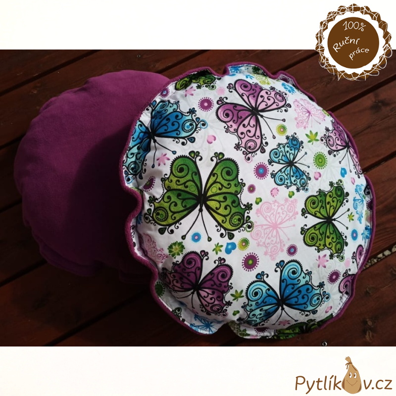 Polštářek kulatý motýlci fialová 50cm