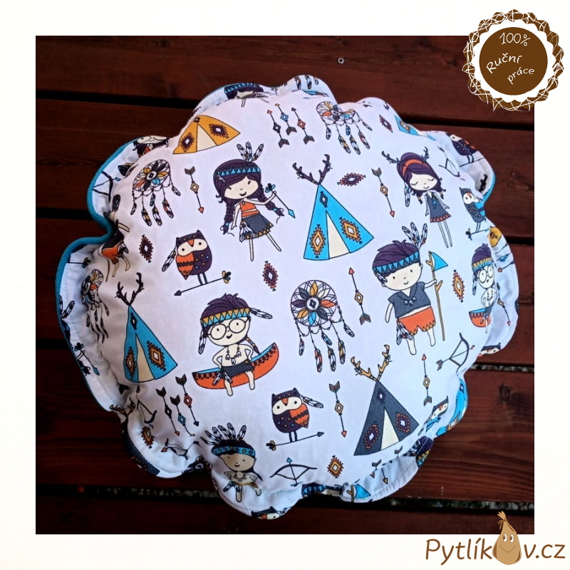 Polštářek kulatý indiáni tyrkysová 50cm