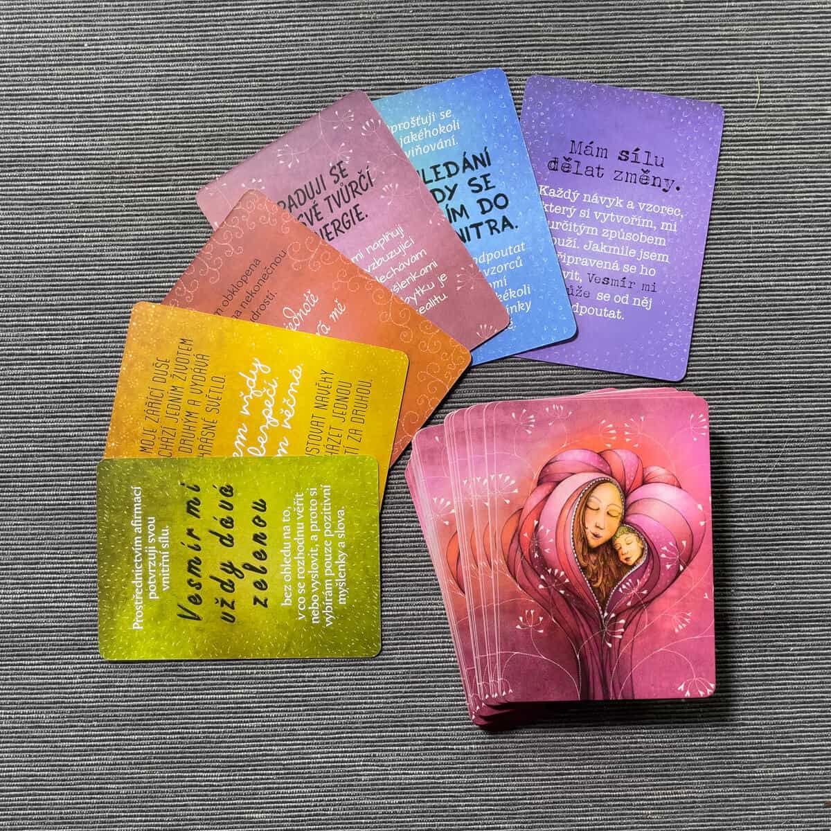 Duhová kočka Inspirační karty Myšlenky sebelásky