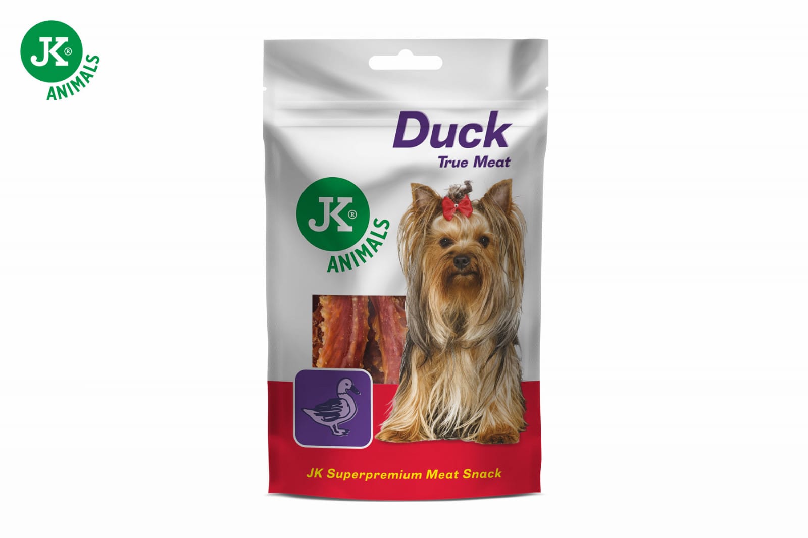 JK ANIMALS Meat Sušené kachní maso, masový pamlsek pro psy, 80 g