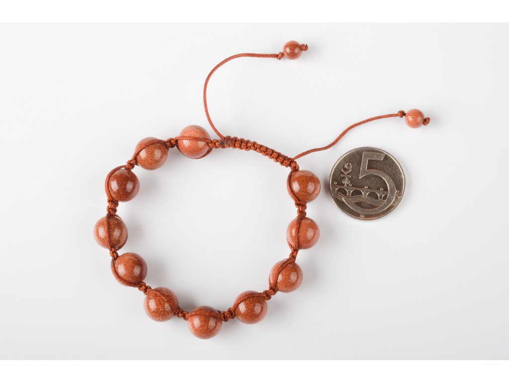 Náramek Aventurín zlatý shambala 10mm
