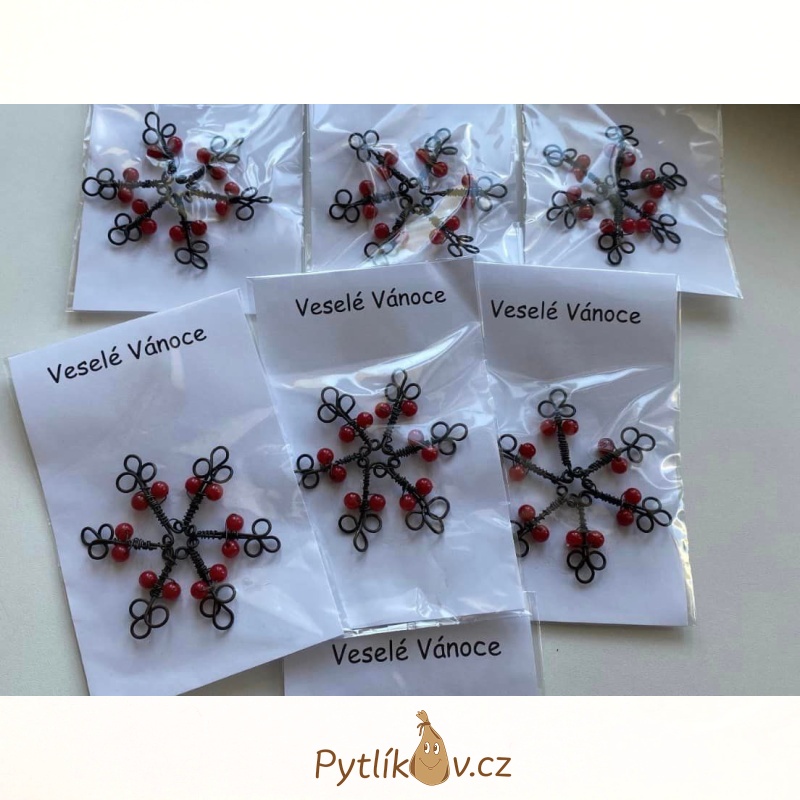 Vánoční hvězda Veselé Vánoce - drátovaná ozdoba výroba ČR - stříbrná