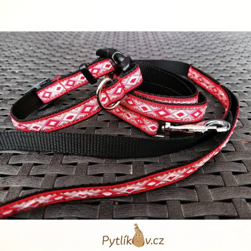 Obojek a vodítko pro psy Aristokrat S - 21cm-29cm/15mm/150cm nylon Smarti fashion Červená
