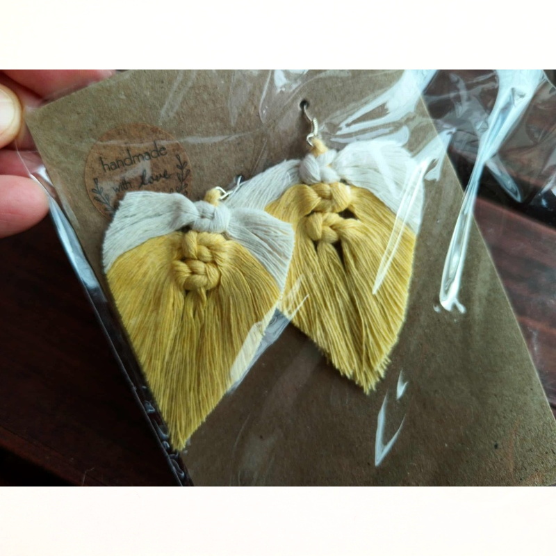 Macramé Náušnice - s afroháčkem ccc 5x7 cm Měděná