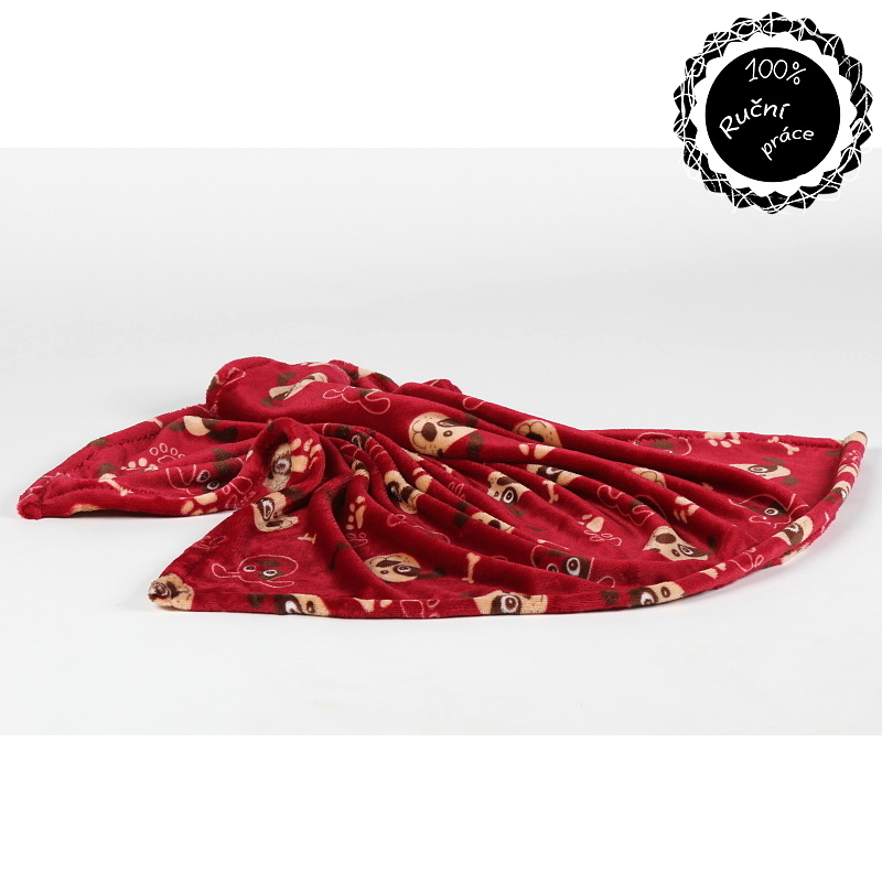 Teplá oboustranná deka pejsci - vínová Smarti fashion