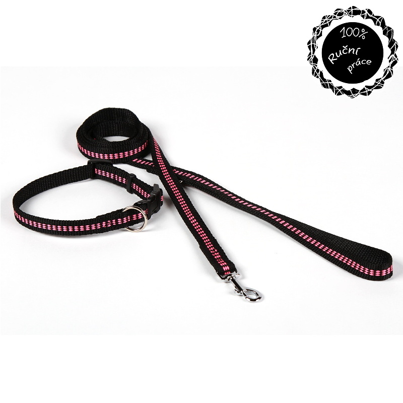 Vodítko pro psy růžové proužky - 180cm/15mm nylon Smarti fashion