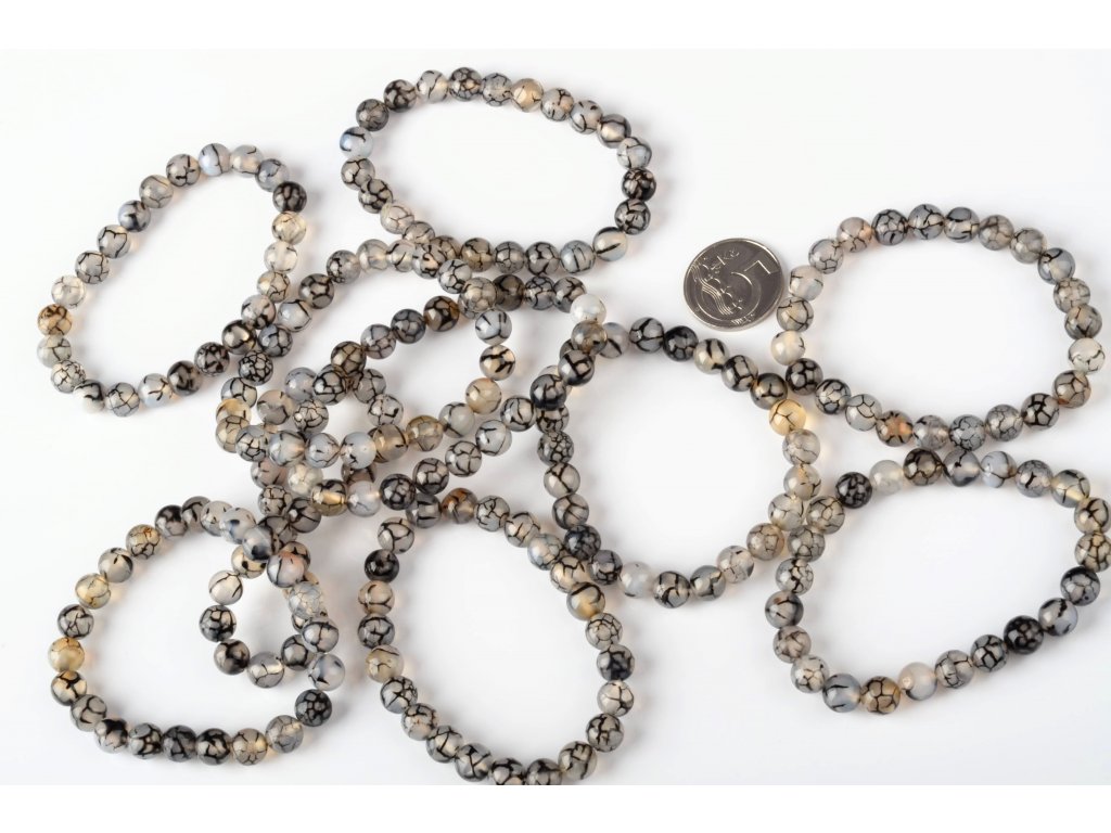 Náramek Achát dračí černý 8mm