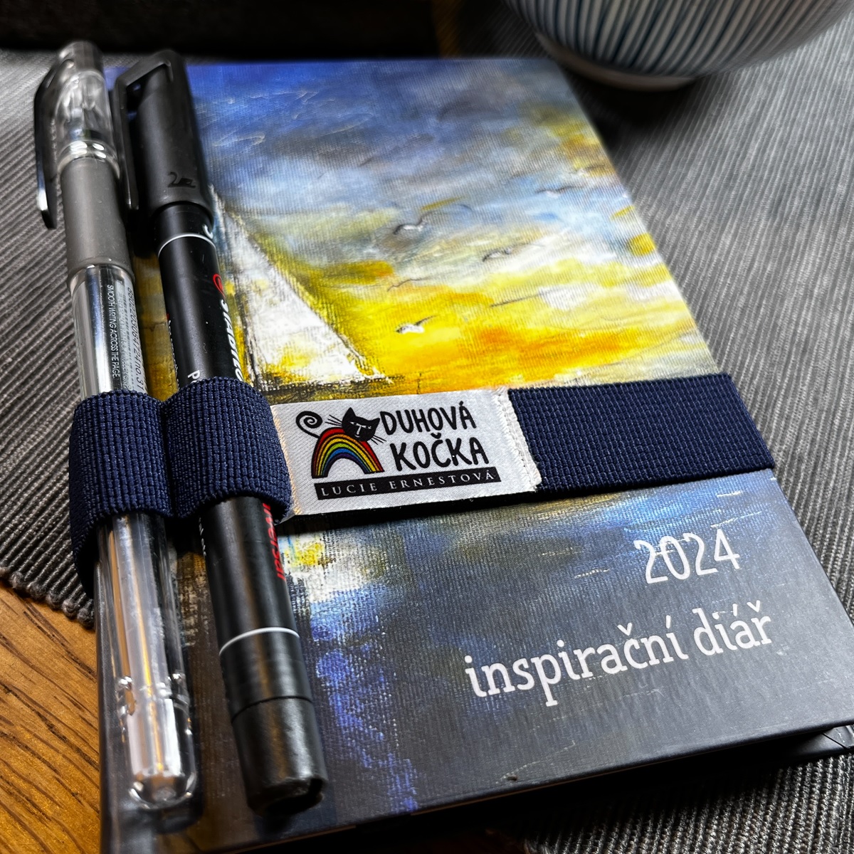 Duhová kočka Gumička na minidiář  Modrá