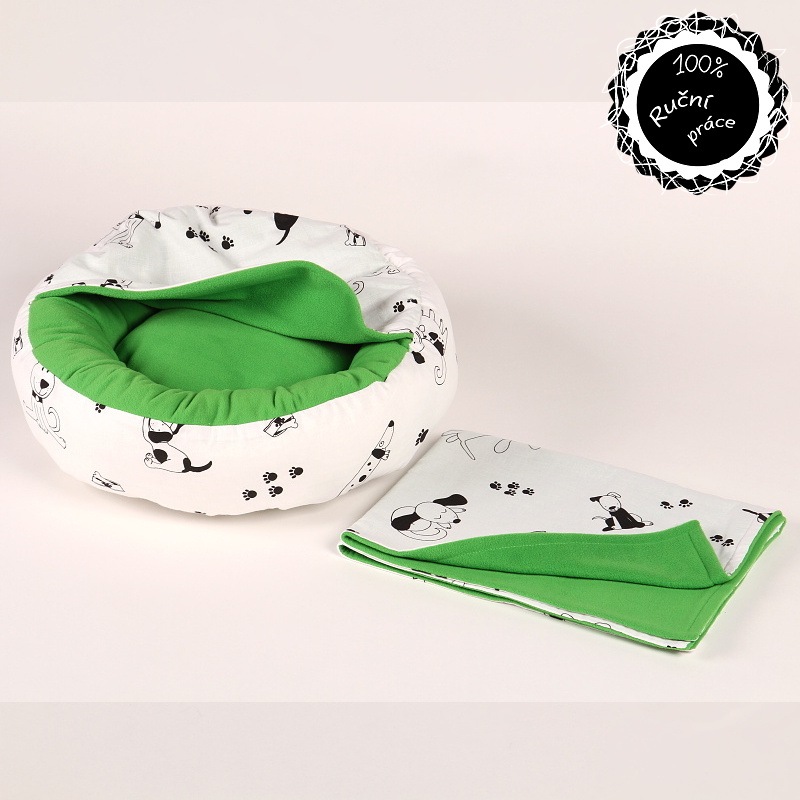 Oboustraná deka psi černá/bílá se zelenou 52cm x 73cm Smarti fashion