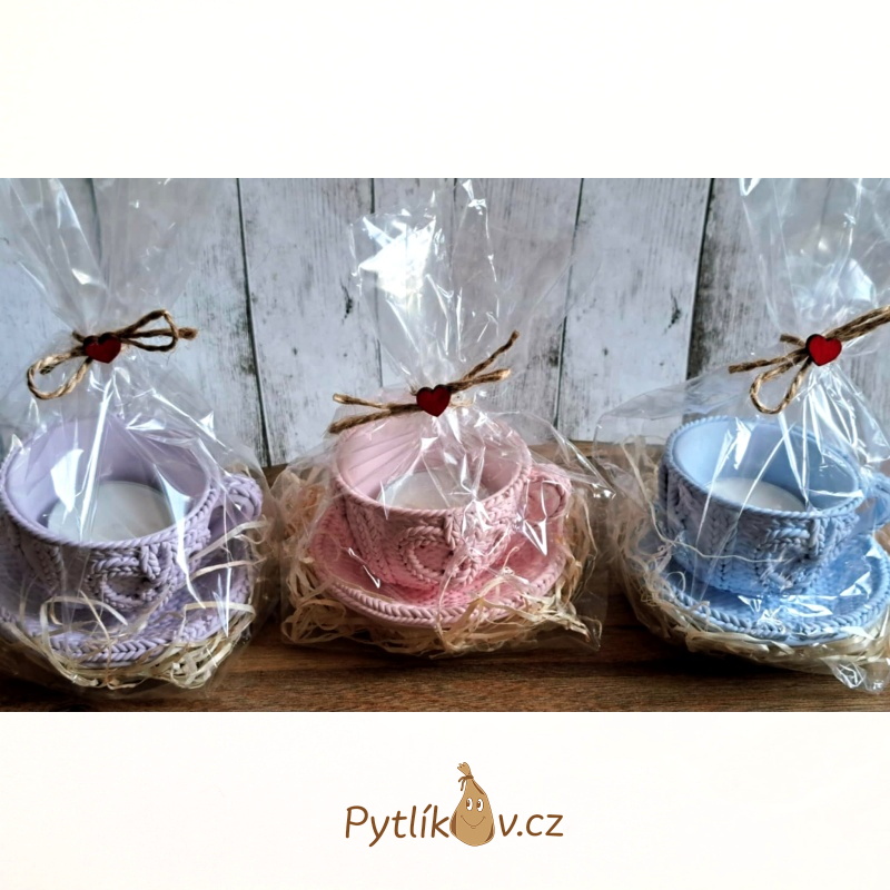 Svícen hrníček s podšálkem - na čajovou svíčku Zelená