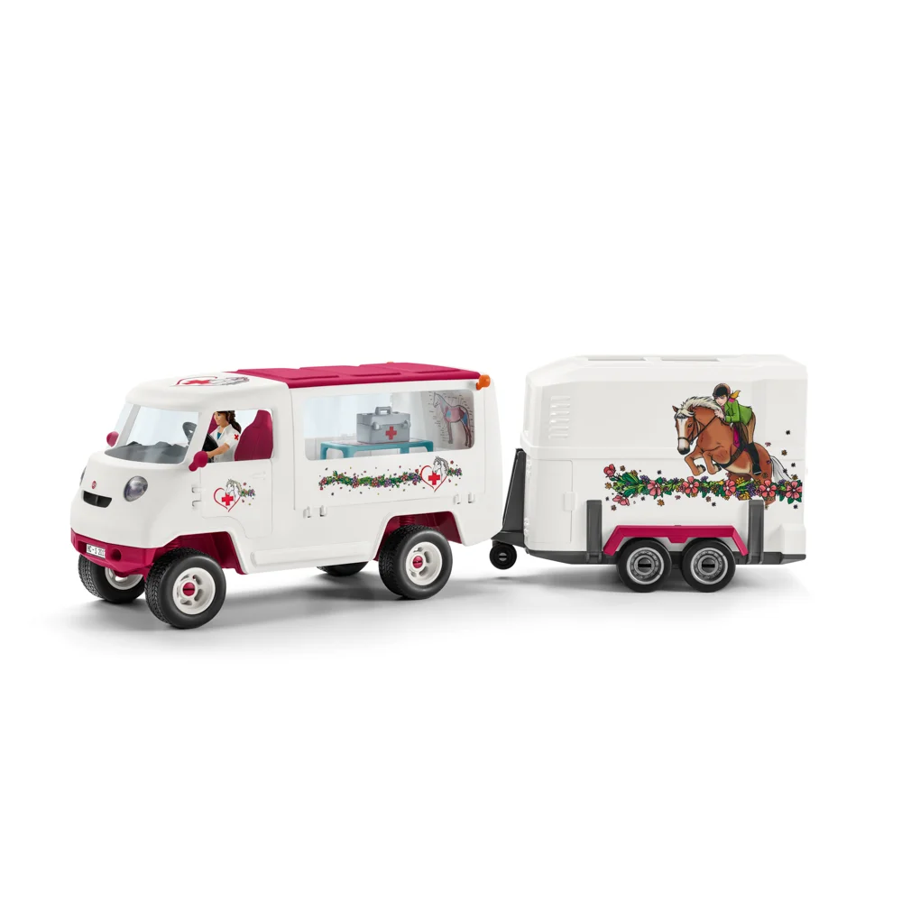 Schleich Mobilní veterinární klinika s klisnou a ošetřovatelem, new 42439