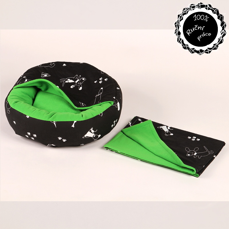Oboustraná deka psi černá/bílá se zelenou 52cm x 73cm Smarti fashion