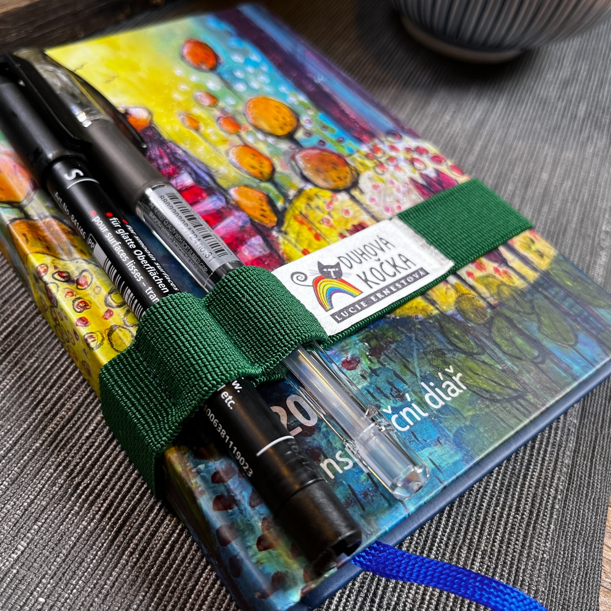 Duhová kočka Gumička na minidiář  Modrá