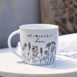 Housedecor Porcelánový hrnek Louka - Měj skvělý den 300ml