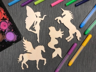 Dřevěný výřez - Sada jednorožci a víly - 4ks