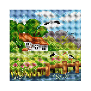 Předloha vyšívací Dům na jaře 2 15x15cm