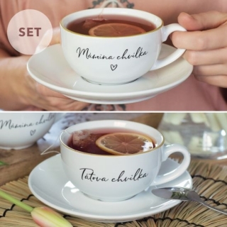 Housedecor Set porcelánových šálků Mámina + Tátova chvilka 210ml