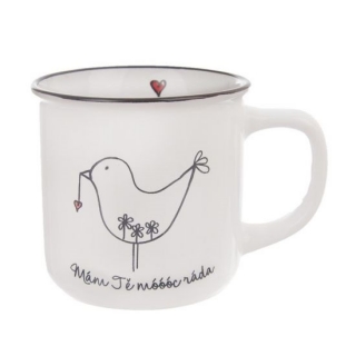 Housedecor Keramický hrnek ptáček Mám Tě móóóc ráda 370ml