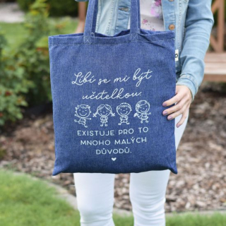 Housedecor Modrá bavlněná taška - Líbí se mi být učitelkou