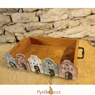 Dřevěný podnos kouzelné domečky hnědá